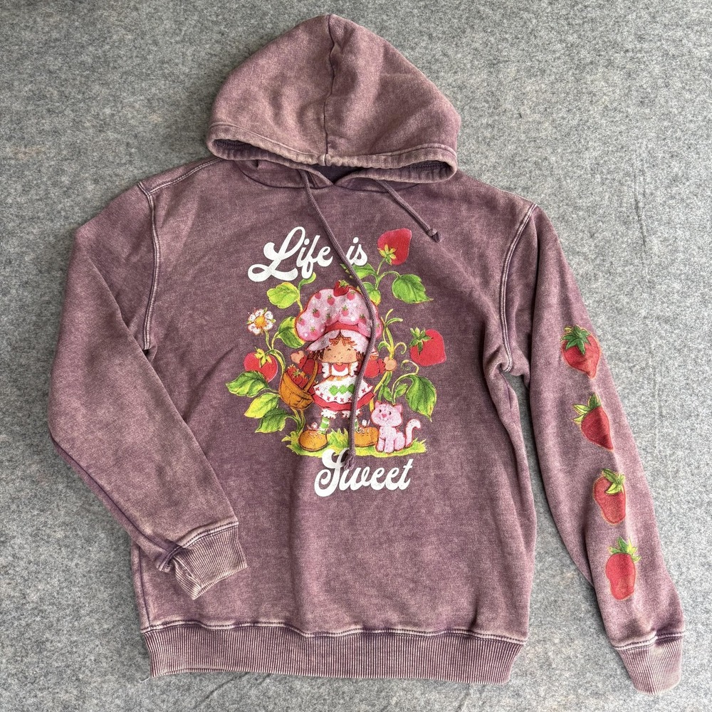 Strawberry Shortcake Hoodie Womens Small Purple Life Is Sweet Graphic Fleece